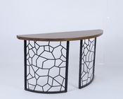 Custom Curved Front Console Table With Wood Top And Decorative Iron Base