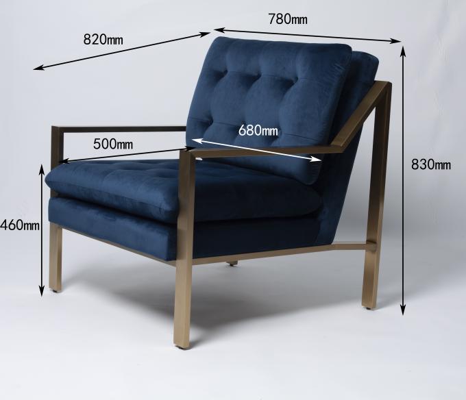 Einzelner tiefer Luxusknopf Sofa With Hallow Metal Legs Blue Velvets 0