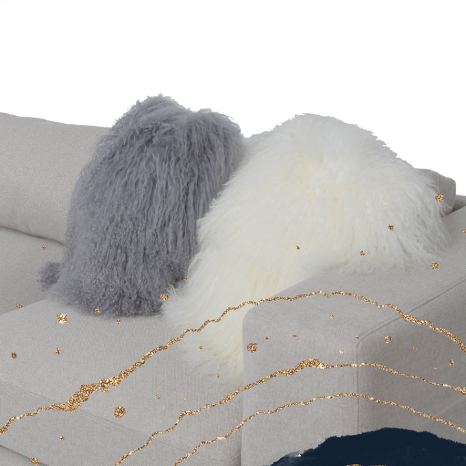 Zeitgenössischer 3 Sitzer L Form-Gewebe-weißer Samt-Schnittsofa 1