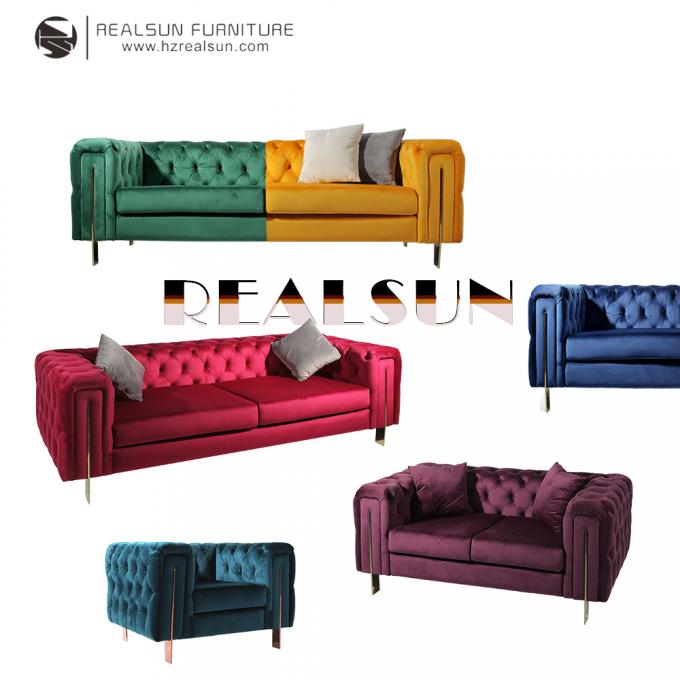 Moderne Länge des Art-Samt-Gewebe-Edelstahl-Wohnzimmer-Sofa-228CM 1