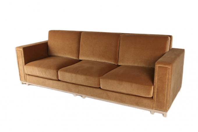 Orange Samt-Ausgangswohnzimmer-Sofa-3-Sitze- festes hölzernes Feld 1