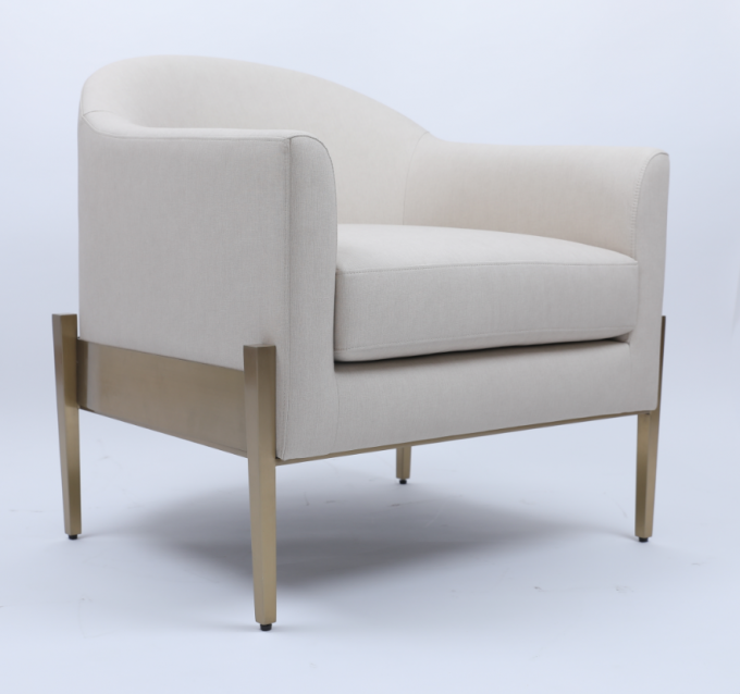 Weißer Stoff Single Lounge Sessel Sofa Luxuriöser bequemer goldfarbener Metallrahmen 0