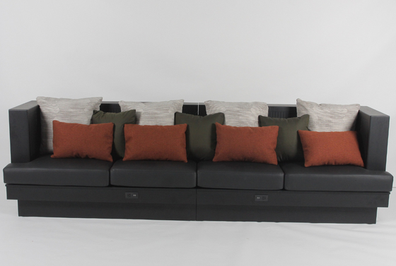 kaufen Langes Bankettsofa aus schwarzem Eichenholz Sheraton Hotel Luxusdesign mit Kissen Online-Herstellung