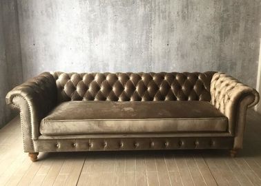 kaufen Moderner Grey Crushed Velvet Sofa Three-Sitzer/Gewebe-Polsterung Sofa Oak Wood Online-Herstellung