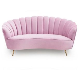 kaufen Rosa Couchsamt, der gepolstertes heiratendes Mietmetallwohnzimmersofa mit 4 metel Beinen sich durchheftet Online-Herstellung