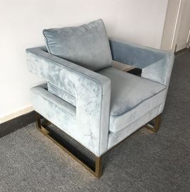 kaufen Blue Velvet-Gewebe-und -Luftkissen-Wohnzimmer-Couches mit goldenem Messingmetallfuß Online-Herstellung
