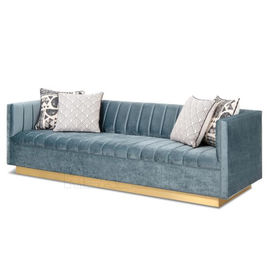 kaufen Modernes Wohnzimmer-Blue Velvet-Gewebe Sofa Stainless Steel Golden Brushed Manhattan Sofa With Wide Channel Tufting mit Online-Herstellung
