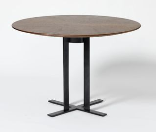 kaufen Walnuss-Furnierholz-oberster runder Esszimmertisch mit schwarzem Metallfuß Online-Herstellung