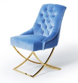 kaufen Goldene x-Kreuz-Metallbein-Möbel-Esszimmer sitzt dem durchgehefteten Blue Velvet-Gewebe-Knopf vor Online-Herstellung