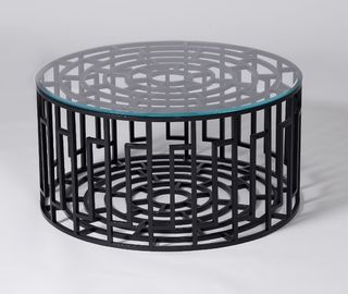 kaufen Schwarzer metallhaltiger Wohnzimmer-Couchtisch mit klarem ausgeglichenem Glas Online-Herstellung