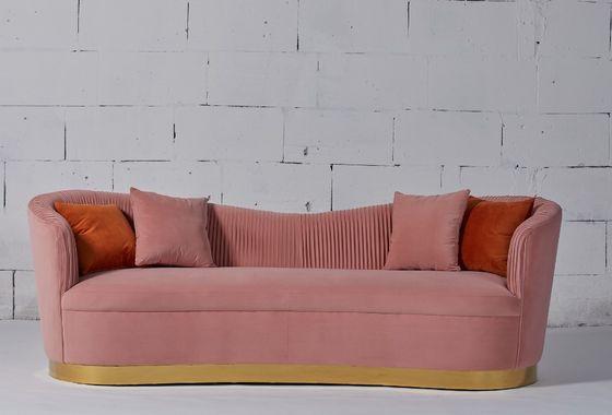 kaufen Rosa Samt-Gewebe-Wohnzimmer-Sofa With Gold Stainless Steel-Basis Online-Herstellung