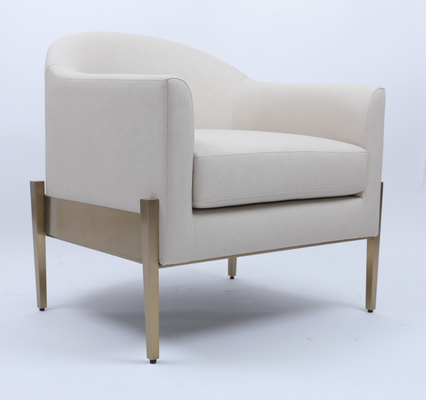 Guter Preis Weißer Stoff Single Lounge Sessel Sofa Luxuriöser bequemer goldfarbener Metallrahmen Online