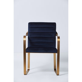 Guter Preis Populärer moderner Vertrag abgeschlossener Blue Velvet-Wohnzimmer-Stuhl mit metallhaltigem gebürstetem Messing Online