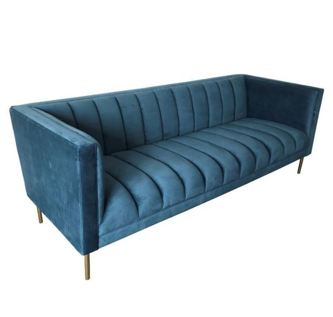 Blue Velvet heftete sich 3-Sitze- 221x76x78cm Wohnzimmer-Sofa durch 2