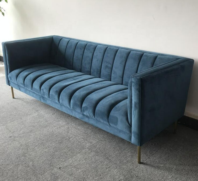 Blue Velvet heftete sich 3-Sitze- 221x76x78cm Wohnzimmer-Sofa durch 1