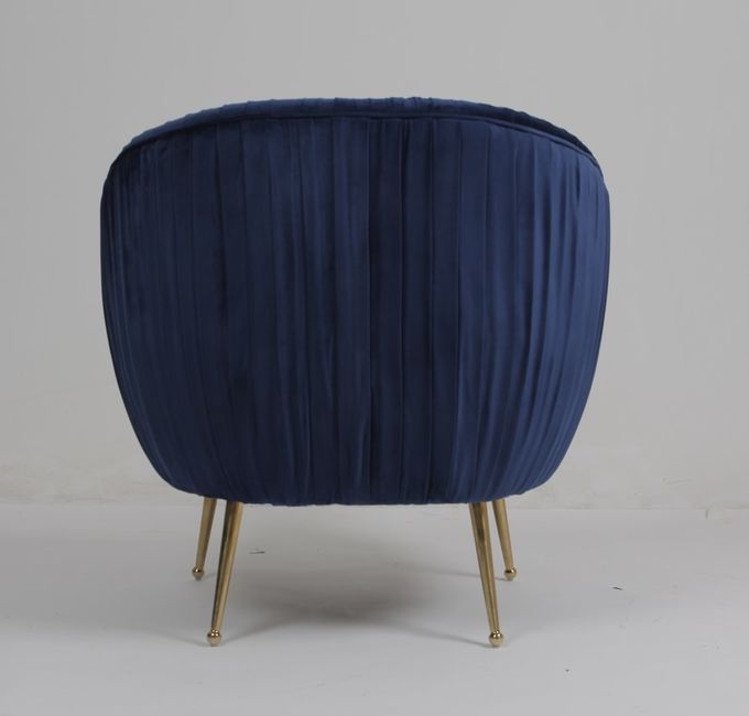 Moderner blauer 88CM Samt-Gewebe-Lehnsessel mit den Edelstahl-Beinen 2