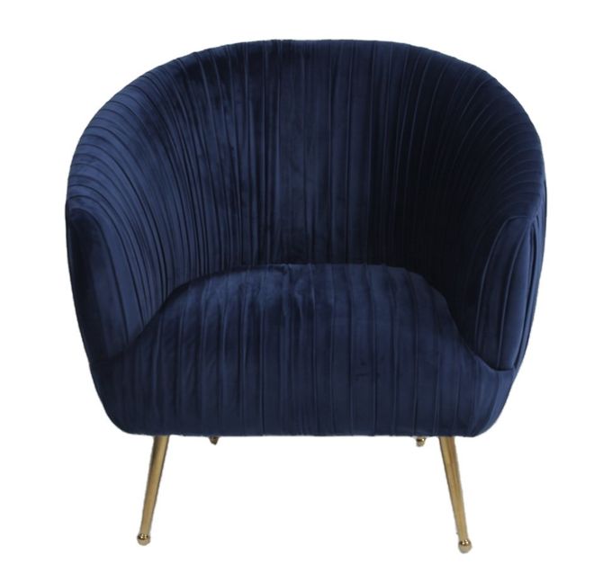 Moderner blauer 88CM Samt-Gewebe-Lehnsessel mit den Edelstahl-Beinen 1