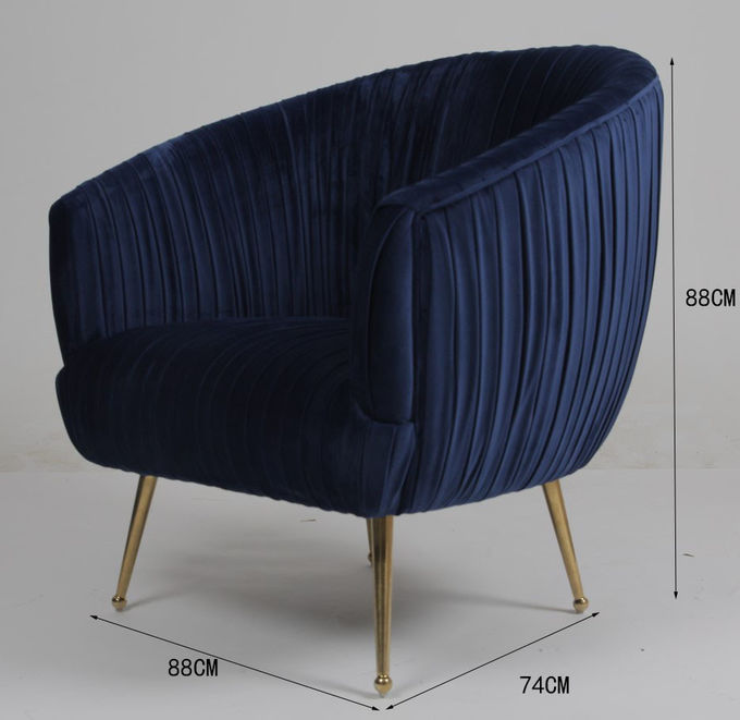 Moderner blauer 88CM Samt-Gewebe-Lehnsessel mit den Edelstahl-Beinen 0