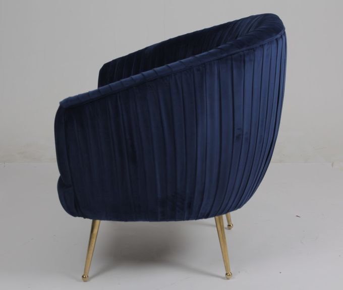 Moderner blauer 88CM Samt-Gewebe-Lehnsessel mit den Edelstahl-Beinen 4