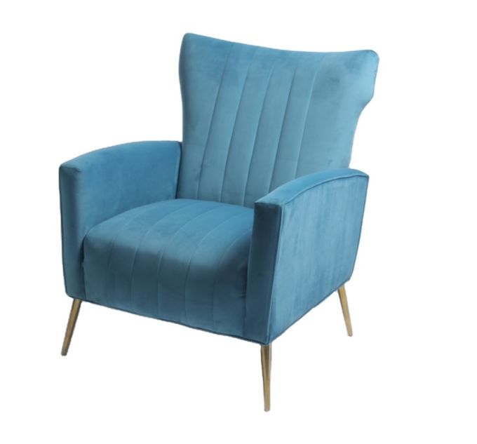 Moderner Blue Velvet-Lehnsessel mit den Edelstahl-Beinen 4