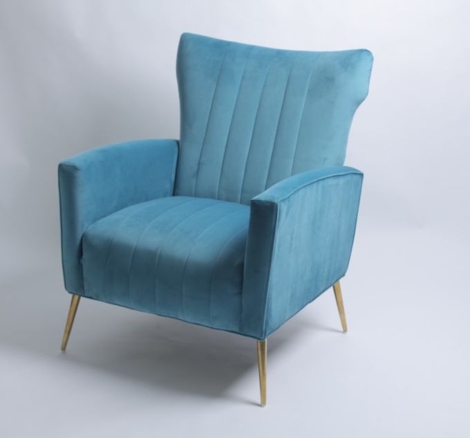Moderner Blue Velvet-Lehnsessel mit den Edelstahl-Beinen 3