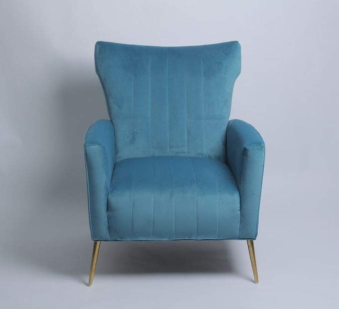Moderner Blue Velvet-Lehnsessel mit den Edelstahl-Beinen 2