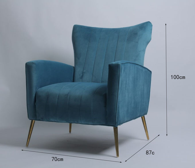 Moderner Blue Velvet-Lehnsessel mit den Edelstahl-Beinen 1