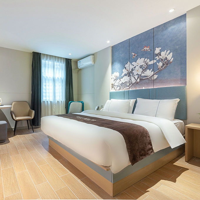 Doppelbett-Luxushotel-Schlafzimmer-Möbel mit festem hölzernem dunklem gelbem Ende 0